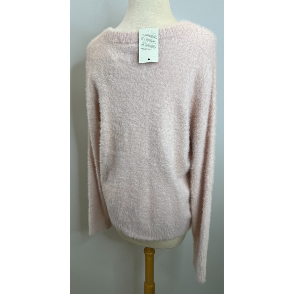NWT Lucky Brand Pink Fuzzy Eyelash Knit Crew Neck Sweater Large Stretch Cozy - Picture 12 of 15